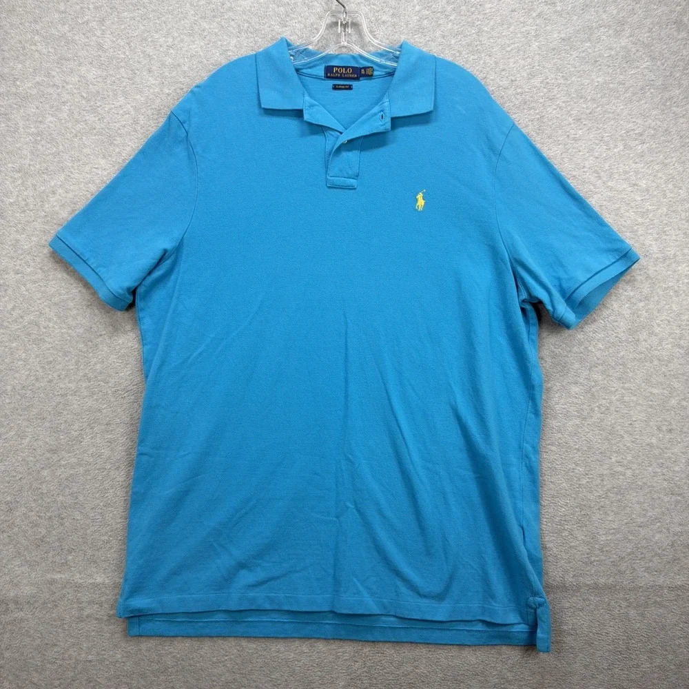 Ralph Lauren Polo Shirt Mens XL Blue Yellow Pony Classic Fit Short Sleeve Preppy